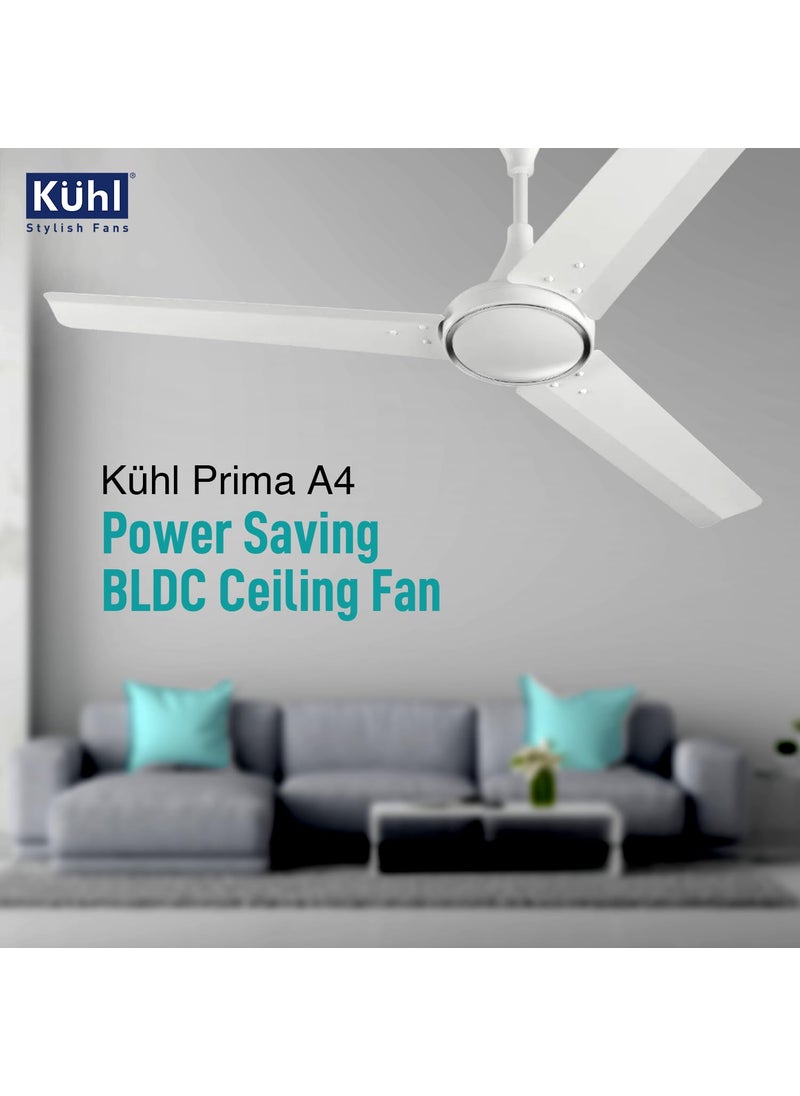 KUHL KUHL Prima A4 1200mm Decorative Power Saving BLDC Ceiling Fan with Remote 29W Saves upto 65 Electricity 5 Star High Air Flow Stylish Design White  - Image 2