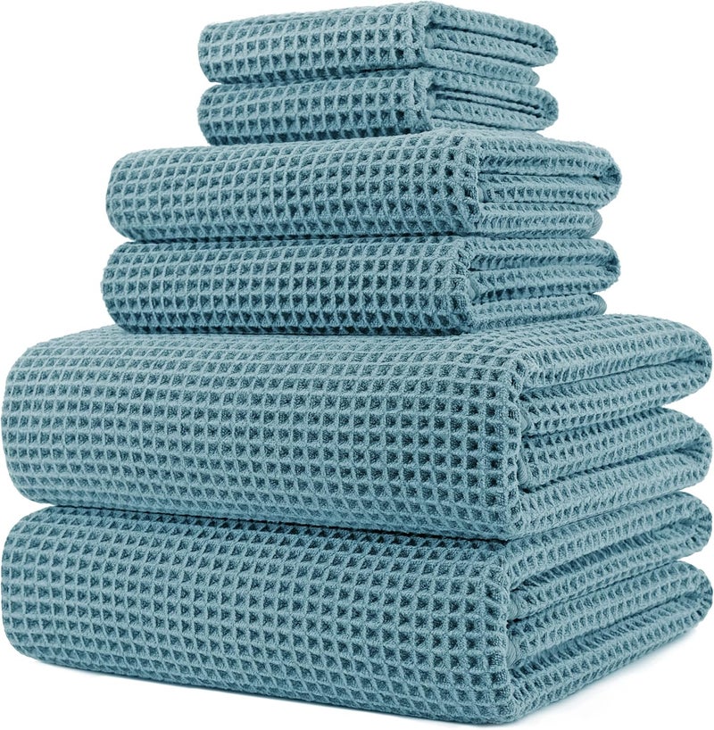 Polyte Oversize, 60 x 30 in., Quick Dry Lint Free Microfiber Bath Towel Set, 6 Piece (Waffle Weave) - Image 1