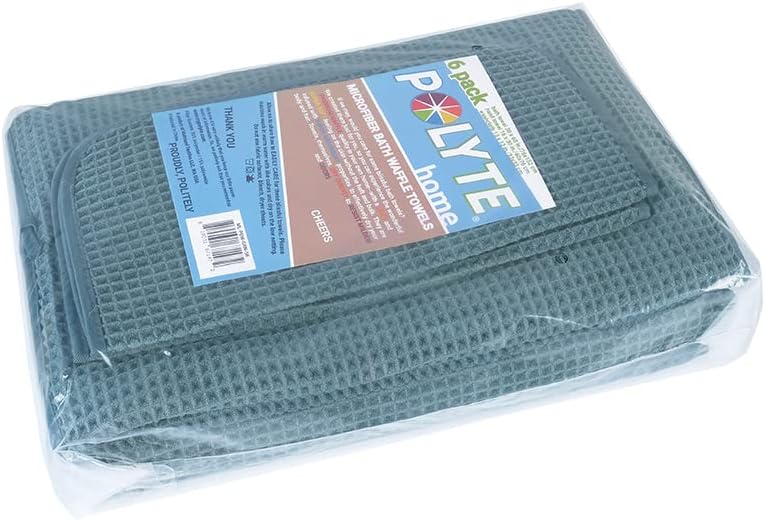 Polyte Oversize, 60 x 30 in., Quick Dry Lint Free Microfiber Bath Towel Set, 6 Piece (Waffle Weave) - Image 5