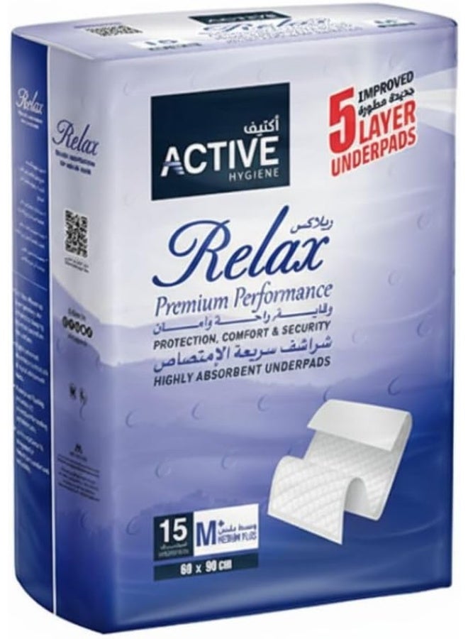 Active Relax Disposable & Highly Absorbent Underpads Medium + 15 Underpads 60 X 90 Cm - Image 1