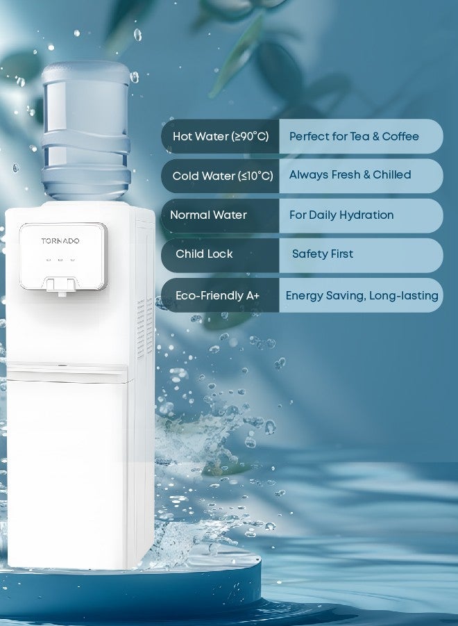 TORNADO Water Dispenser Top Loading with Bottom Cabinet Hot & Cold 3 Taps - Image 5
