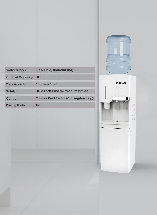 TORNADO Water Dispenser Top Loading with Bottom Cabinet Hot & Cold 3 Taps - Image 3