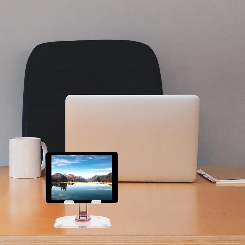 Vaguelly Acrylic Folding Desktop Tablet Stand with 360° Rotation, Pink Mobile Tablet Holder Compatible with Ipad for Home Office and Drawing Use - Image 4