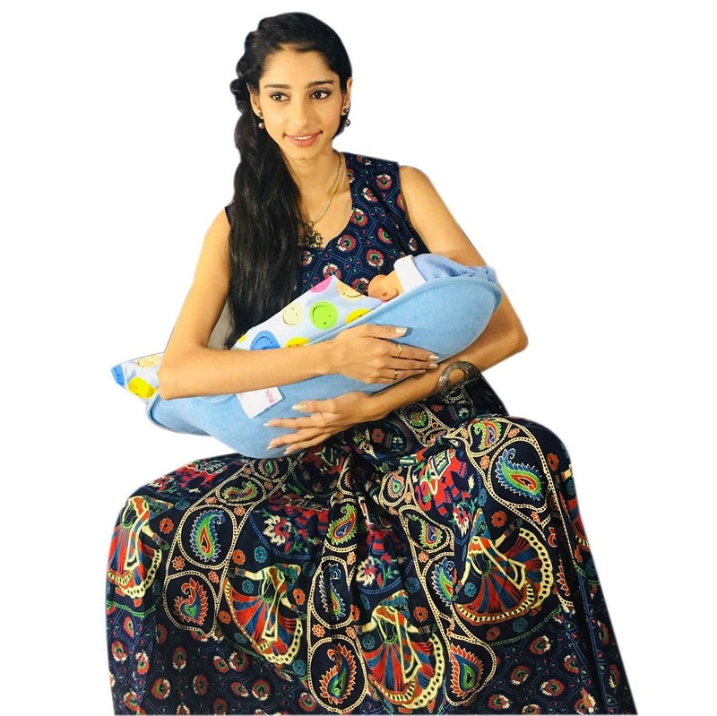 HOOPA وسادة تغذية XXL مطبوعة مع غطاء - أزرق داكن | حامل أطفال | وسادة رضاعة | وسادة للرضاعة | حامل أطفال | وسادة للرضاعة الطبيعية | حامل مائل - Image 5