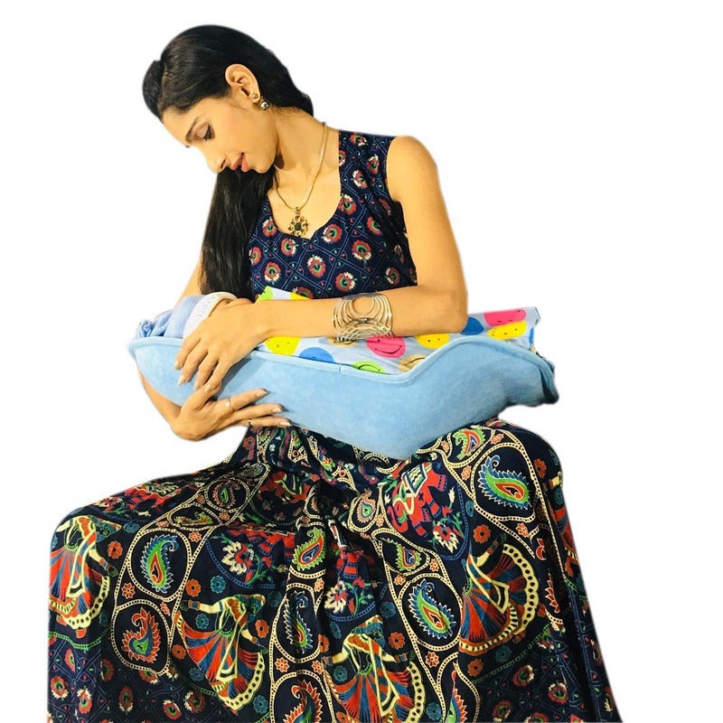 HOOPA وسادة تغذية XXL مطبوعة مع غطاء - أزرق داكن | حامل أطفال | وسادة رضاعة | وسادة للرضاعة | حامل أطفال | وسادة للرضاعة الطبيعية | حامل مائل - Image 4