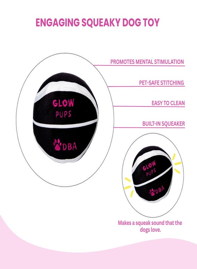 Glow Pups لعبة كلب كرة سلة قطيفة مضيئة من Glow Pups مع صفارة، أسود وأبيض، كبيرة، بتصميم رياضي - Image 5