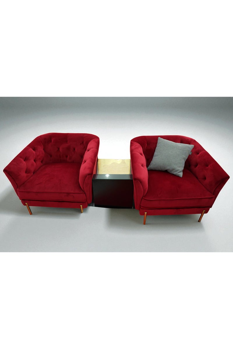 Generic Modern Tufted Living Room Set, Gray and Red Velvet Sectional Sofa with Accent Chairs, 8 Seater, Gold Legs - Image 4