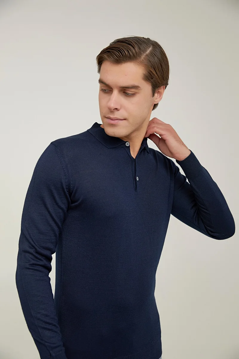 D'S DAMAT Regular Fit Navy Blue Plain Knitted Sweater 9HF060636902D