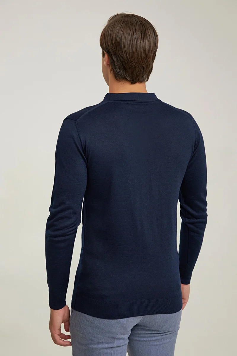 D'S DAMAT Regular Fit Navy Blue Plain Knitted Sweater 9HF060636902D