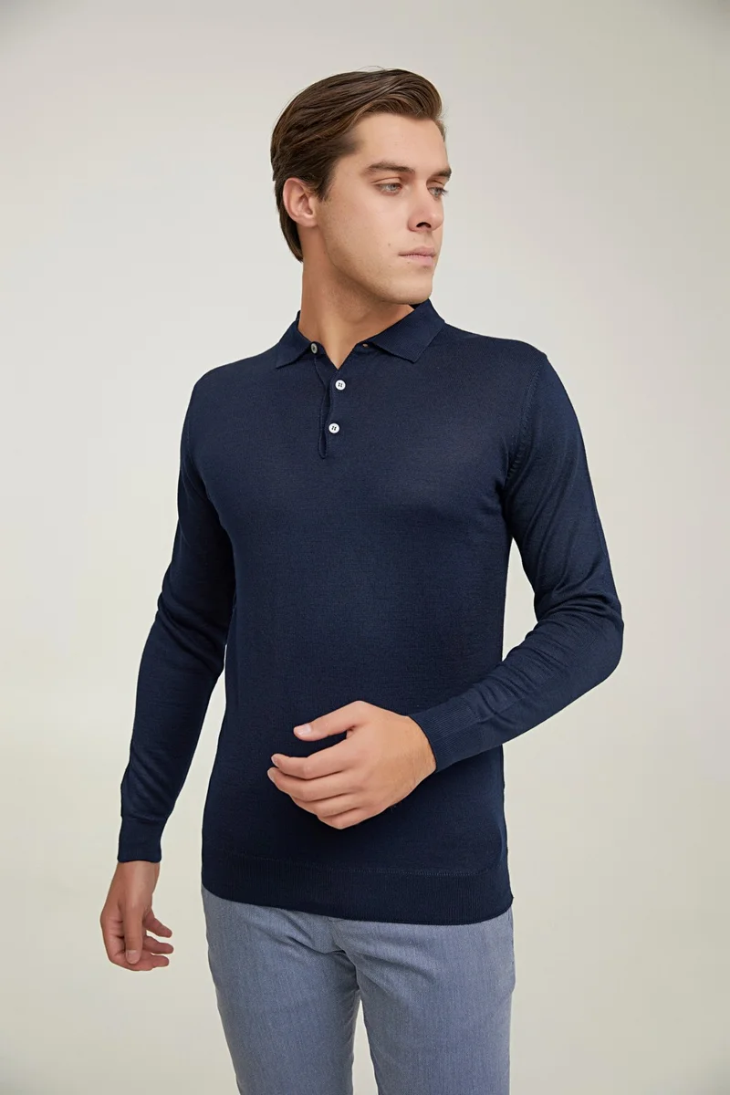 D'S DAMAT Regular Fit Navy Blue Plain Knitted Sweater 9HF060636902D