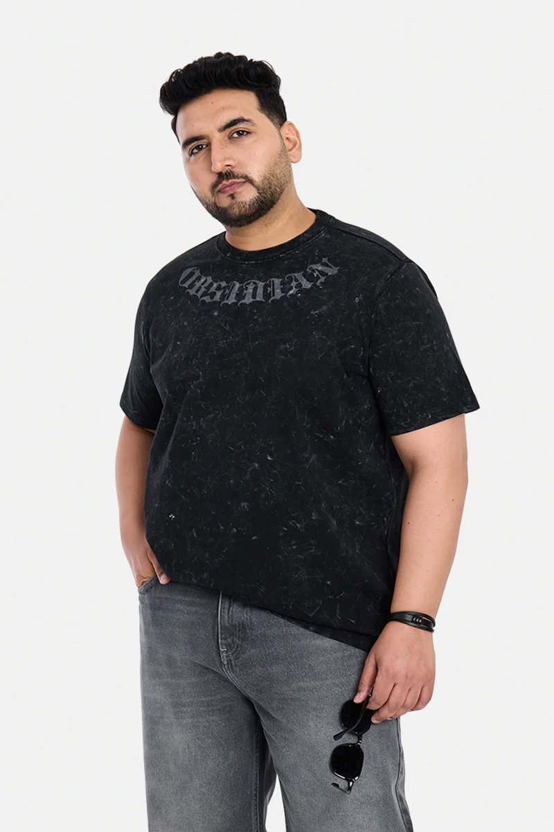 SNITCH Black Graphic Regular Fit Plus Size T-Shirt