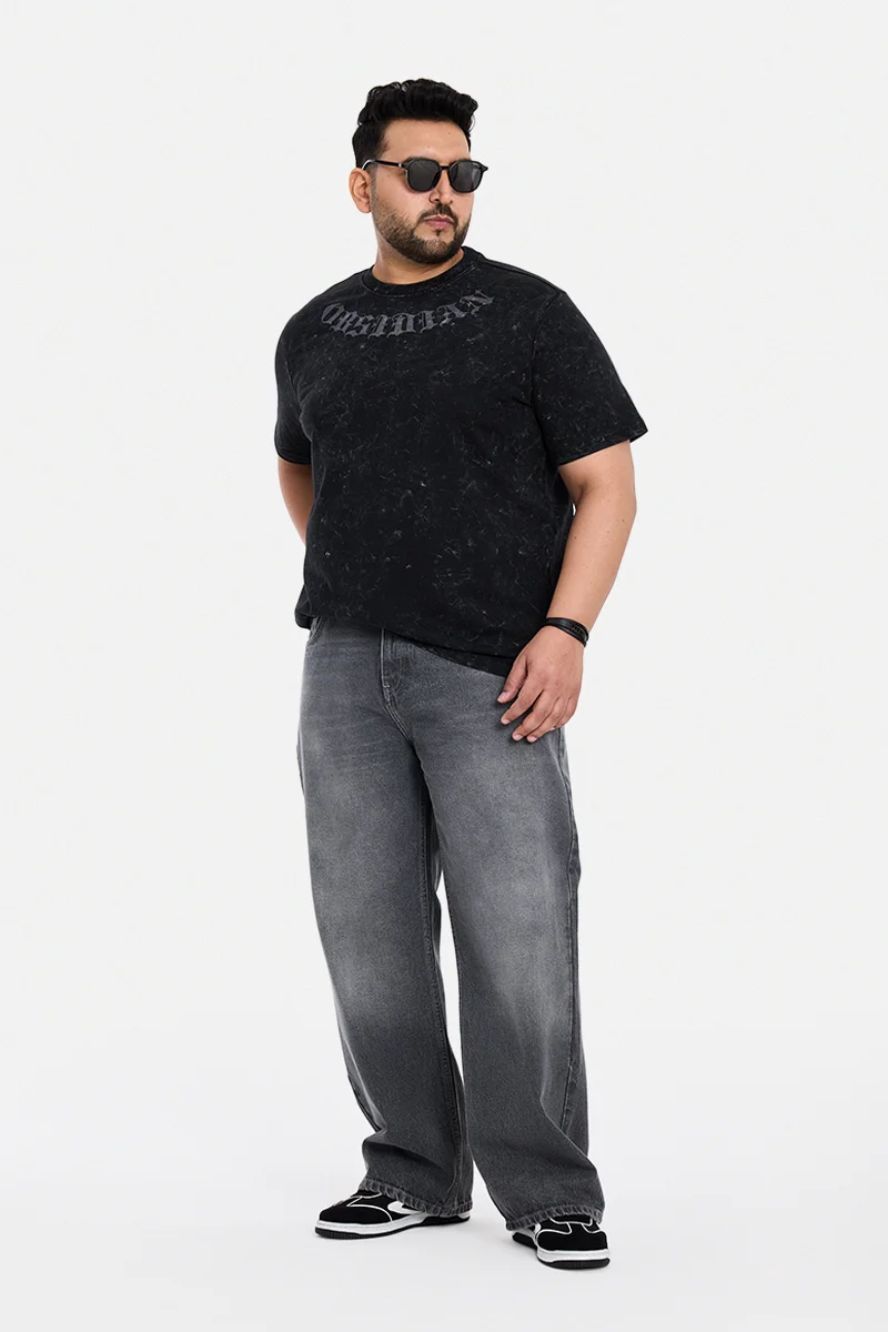 SNITCH Black Graphic Regular Fit Plus Size T-Shirt