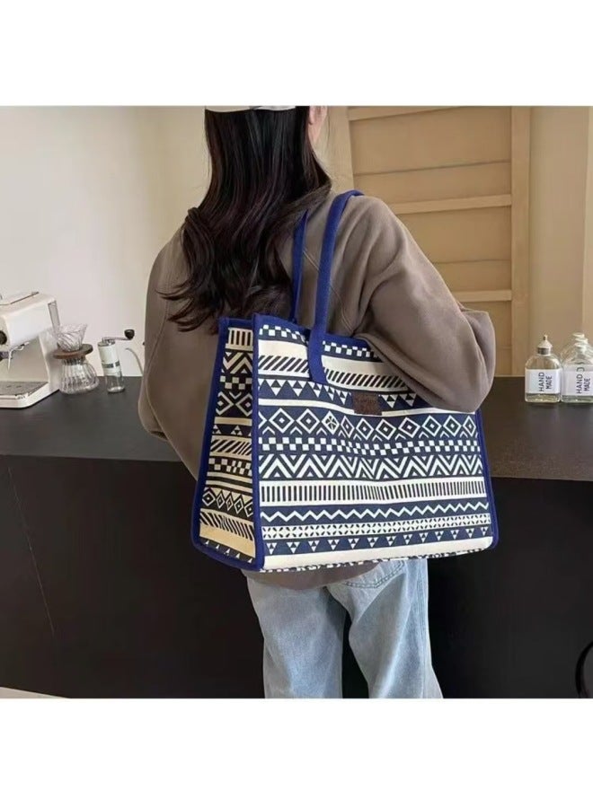 حقيبة حمل من القماش ذات سعة كبيرة من ريترو فولك ويند، حقيبة مومياء بسيطة للتنقل، تعمل يدويًا تحمل حقيبة كتف- اللون: أسود - Image 4