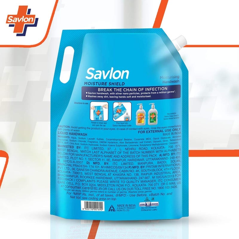 Savlon Moisture Shield Germ Protection Liquid Handwash Refill Pouch 1500ml Pack of 2 - Image 4
