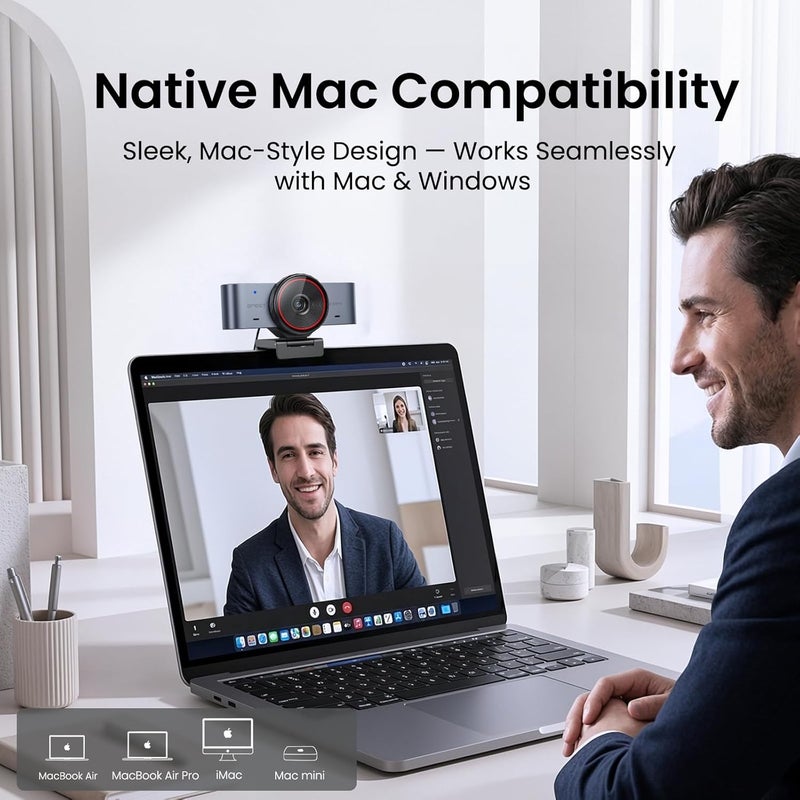 إي ميت كاميرا ويب EMEET C960 Ultra بدقة 4K لأجهزة Mac وPC، مستشعر أكبر بحجم 1.5 بوصة، هيكل معدني، تركيز تلقائي بسرعة 0.2 ثانية، تقنية DRC، وضع السبورة البيضاء، غطاء خصوصية مدمج، ميكروفونان، كاميرا ويب USB بدقة 4K للاجتماعات والبث المباشر وإنشاء المحتوى - Image 4