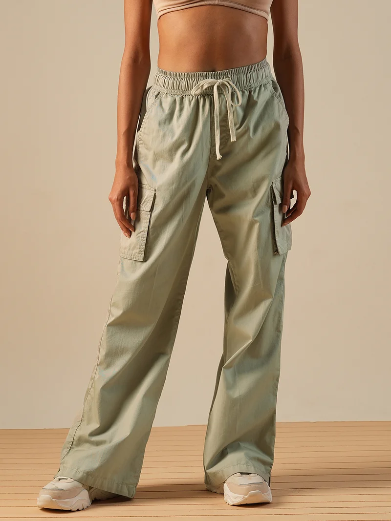 جلو باص بنطلون نسائي واسع الأرجل بخصر مطاطي وراحة جلوس من قطن جلوبس