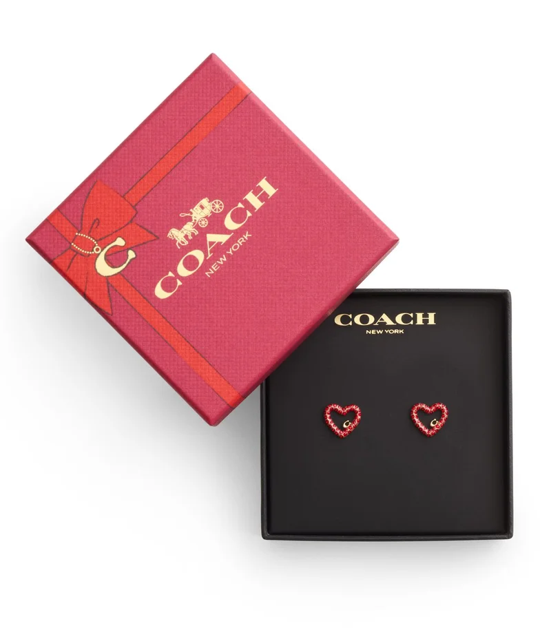COACH Signature Pavé Heart Stud Earrings