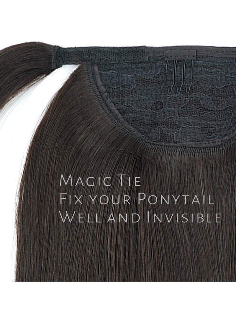 Estelle Ponytail Extension,Human Hair Straight Clip in Wrap Around Ponytail Extensions With 100% Nature Hair, Real Hair Piece with Magic Paste and Comb for Women - Image 3