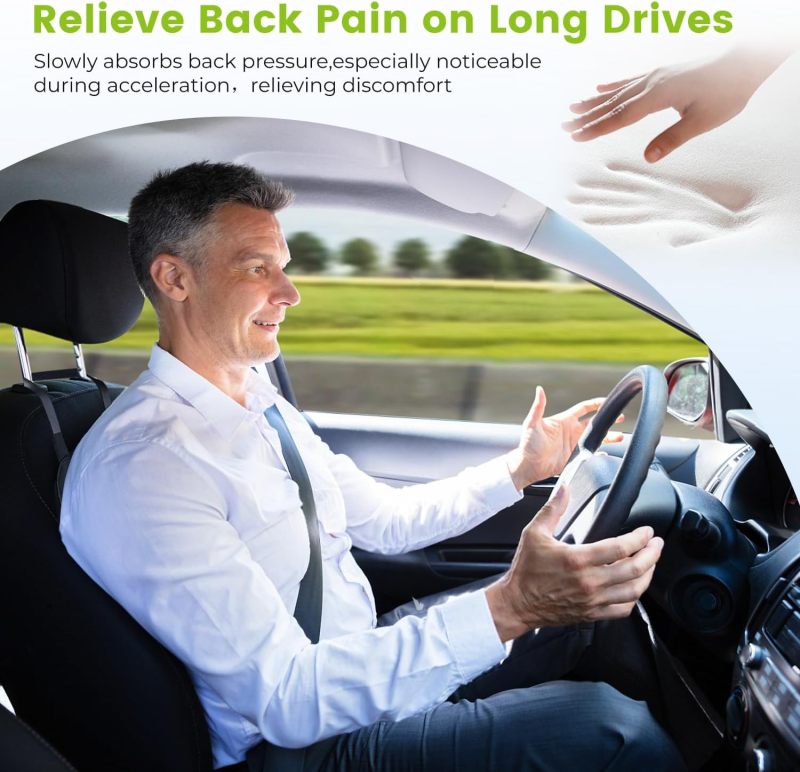 Lumbar Support Pillow Black Memory Foam With Dual Straps - Back Pain Relief Seat Cushion for Long Driving, Car Use - Image 4