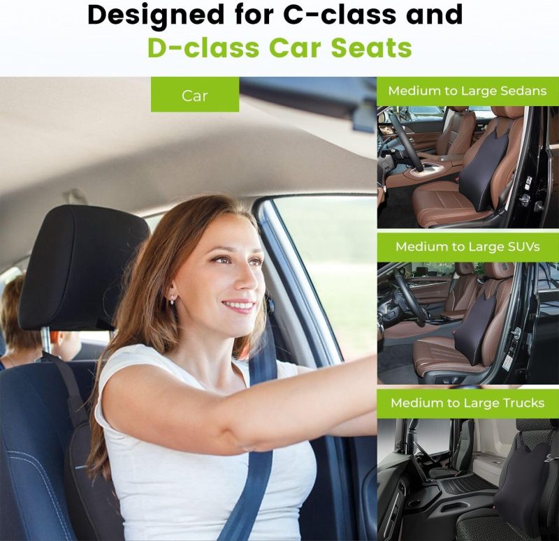 Lumbar Support Pillow Black Memory Foam With Dual Straps - Back Pain Relief Seat Cushion for Long Driving, Car Use - Image 2