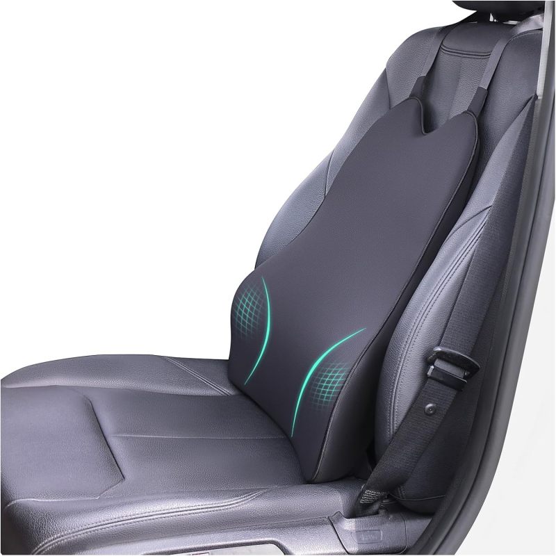 Lumbar Support Pillow Black Memory Foam With Dual Straps - Back Pain Relief Seat Cushion for Long Driving, Car Use - Image 1