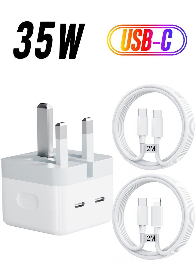 SYOSI Fast Charger for iPhone 35W Charger Cable and Plug Dual USB Type C Charger Plug with 2Pack Fast charging Cable USB C Charger with Cable for iPhone 14 13 12 Pro Max iPad Galaxy etc - Image 1