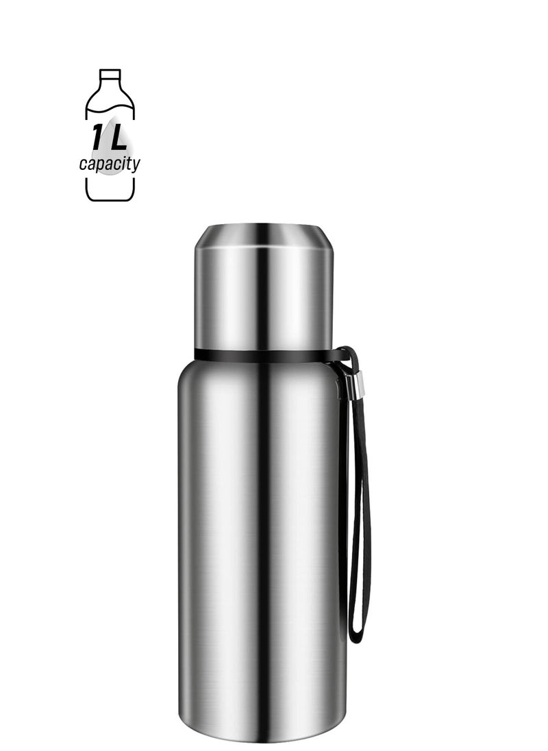 TYCOM Thermal isulated Water Bottle 1000 ML With LED 316 Stainless Steel Double Wall Vacuum insulated Water Bottles for Hot Cold Water Gym Bottle Flask Bottle LED Display Silver.  - Image 1
