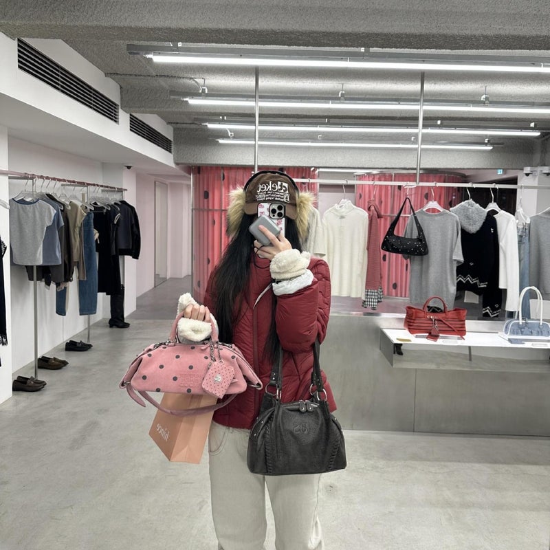 Faux Leather Polka Dot Shoulder Tote Bag - Image 2