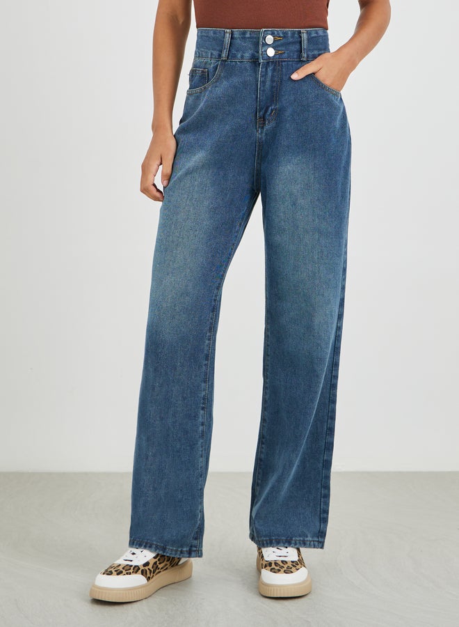 Styli Mid Rise Straight Fit Faded Jeans - Image 2