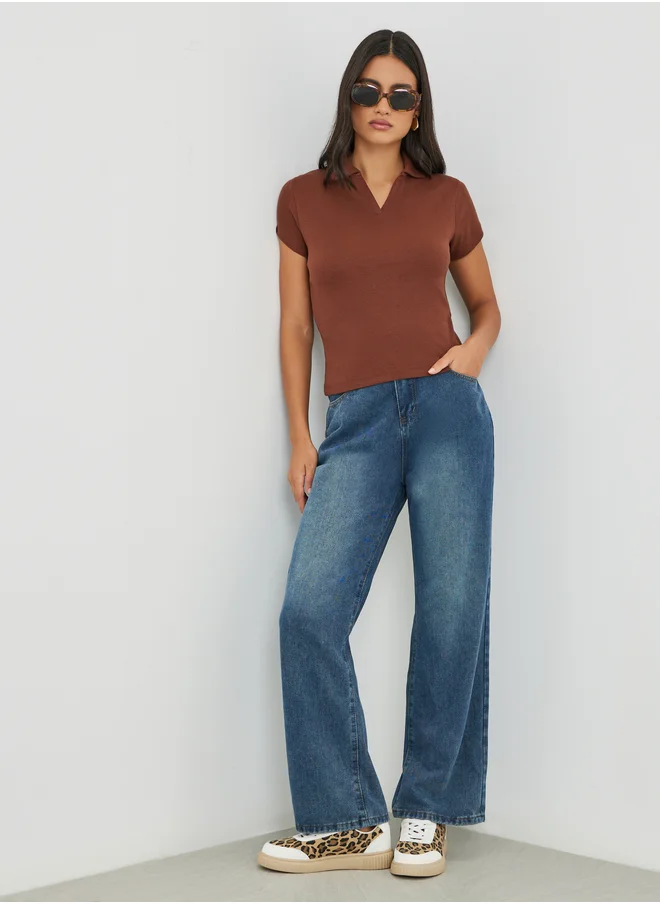 ستايلي Styli Mid Rise Straight Fit Faded Jeans