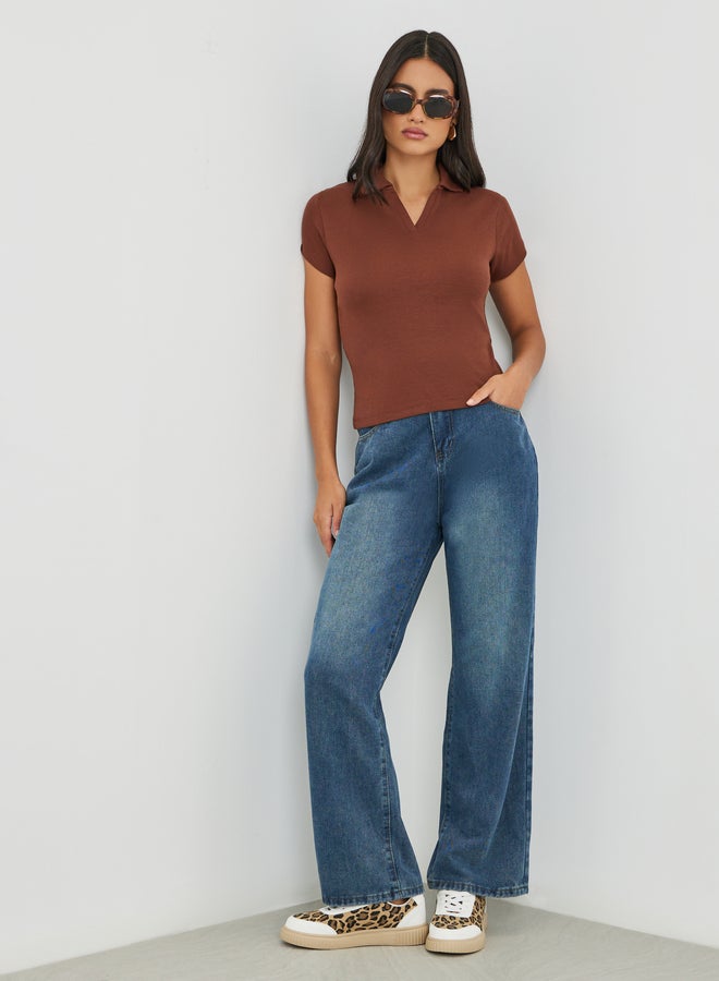 Styli Mid Rise Straight Fit Faded Jeans - Image 1