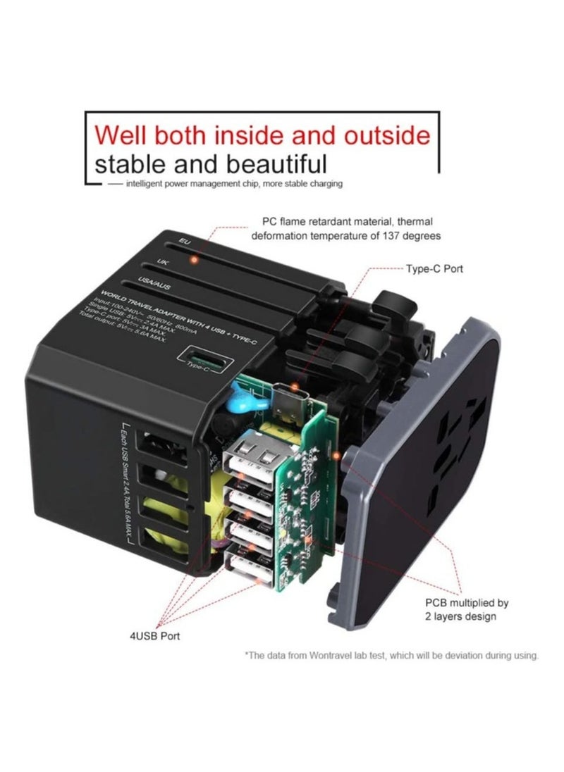 BGM Universal Travel Power Adapter with 3 USB + 1 Type C Charging Ports - Worldwide AC Outlet Plugs Adapters  - Image 3
