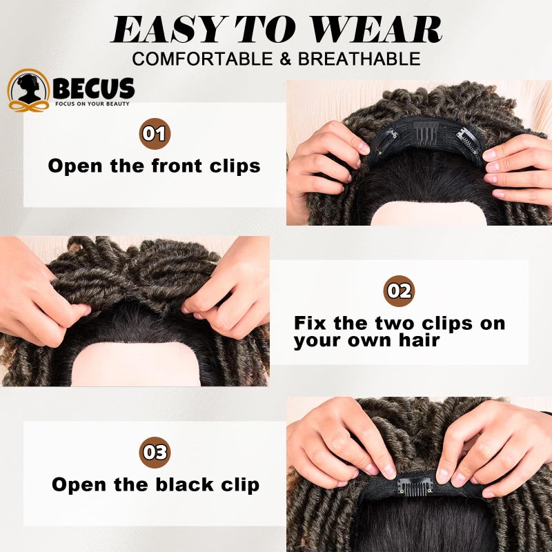 BECUS Dreadlock Hair Topper for Men Afro Synthetic Toupee with Bangs Short Braided Dreads Lock Wiggy Topper for Daily Wear Cosplay Halloween Party (Brown) - Image 3