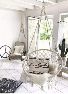 Living Swing Chair Outdoor Cotton Rope Tassel Indoor Macrame Swing Fashion Hammock Dormitory Round .  - Image 3