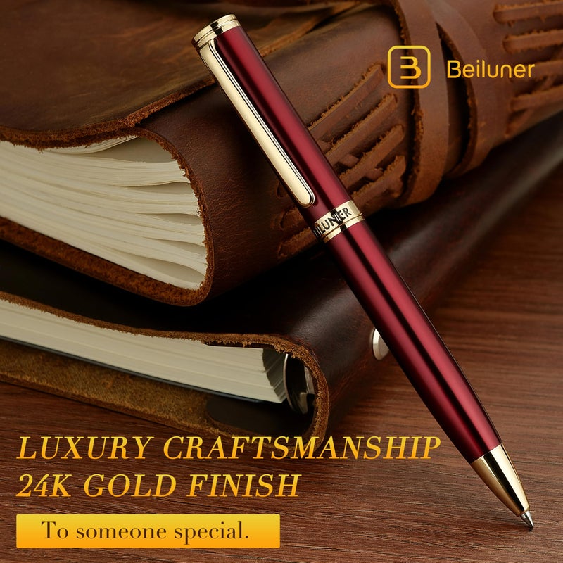 BEILUNER Red Lacquer Gel Pen With 24K Gold Finish, Retractable Pens, Gift Pen Set, Professional, Elegant, Writing, Executive, Office, Nice Fancy Designer, Perfect for Men and Women - Image 3