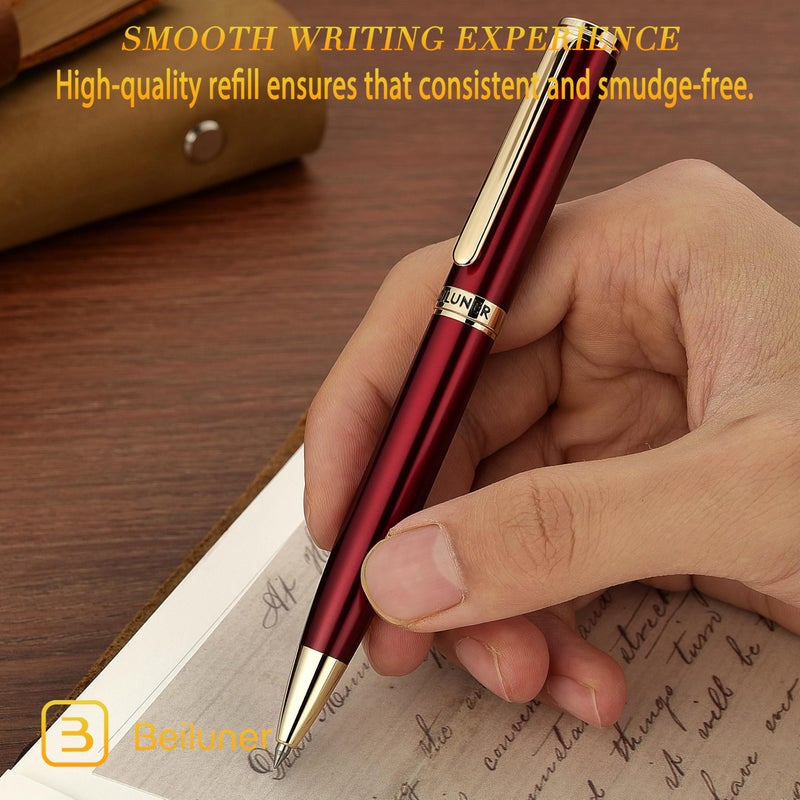 BEILUNER Red Lacquer Gel Pen With 24K Gold Finish, Retractable Pens, Gift Pen Set, Professional, Elegant, Writing, Executive, Office, Nice Fancy Designer, Perfect for Men and Women - Image 4