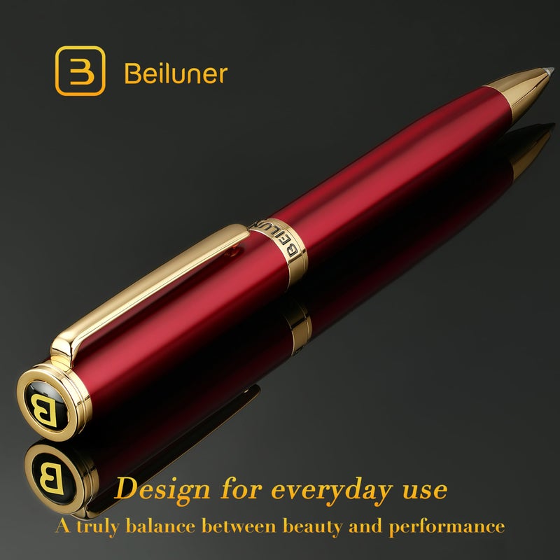 BEILUNER Red Lacquer Gel Pen With 24K Gold Finish, Retractable Pens, Gift Pen Set, Professional, Elegant, Writing, Executive, Office, Nice Fancy Designer, Perfect for Men and Women - Image 2