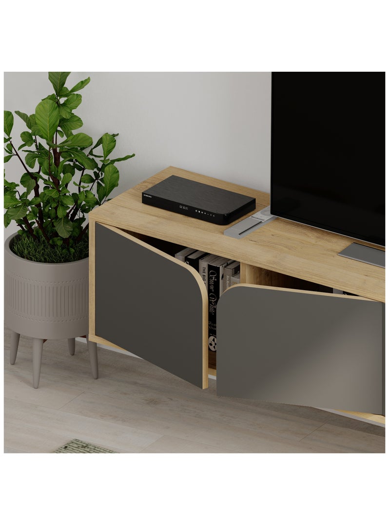 موراه خزانة تلفزيون سبارك عائمة من موراه هوم، حتى ٧٠ بوصة | وحدة تلفزيون مثبتة على الحائط بأربعة أبواب | وحدة تلفزيون | ١٨٠ × ٣٥٫٦ × ٣٥ سم | لون بلوط/رمادي داكن - Image 4