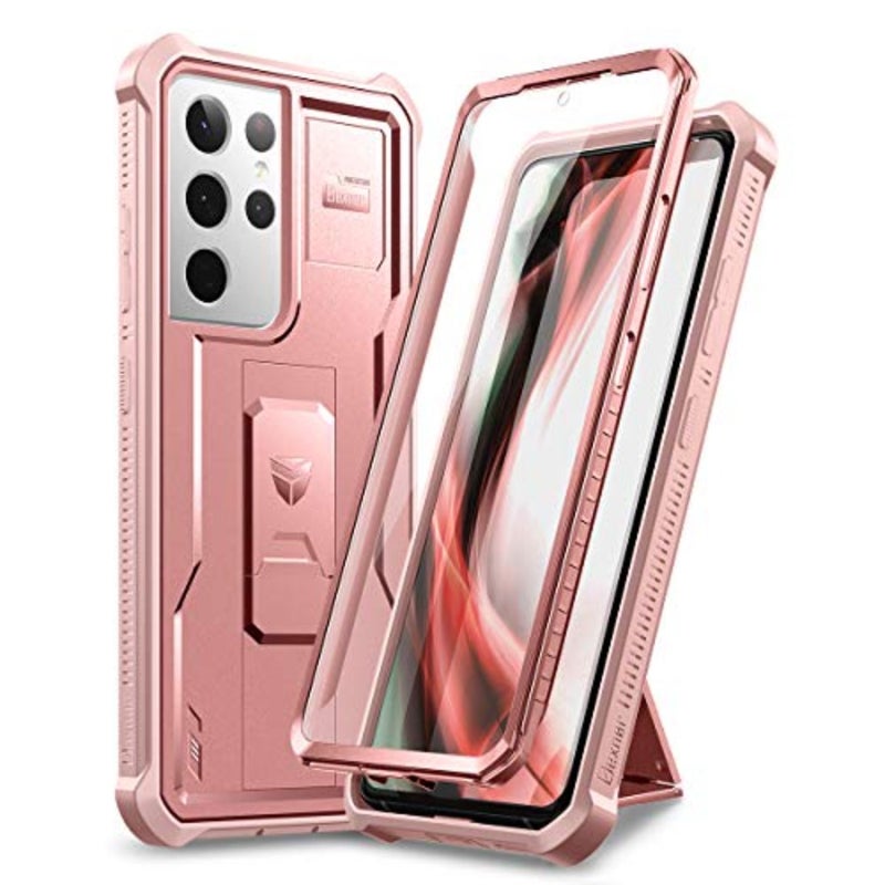 Samsung Galaxy S21 Ultra case with built-in screen protector and kickstand: heavy-duty military-grade shockproof protection in pink - Image 1