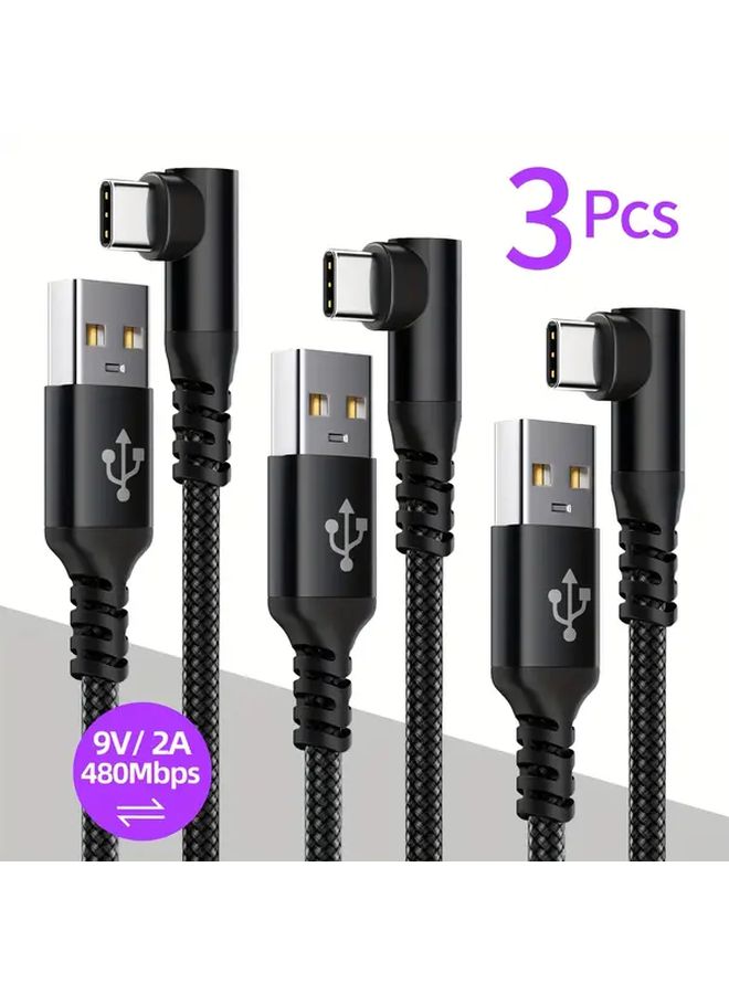 3 قطع كابل شحن سريع من USB A إلى USB C بطول 3 أمتار (10 أقدام) أسود مضفر من النايلون طويل جدًا - Image 1