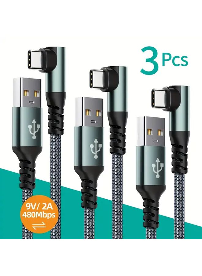 3 قطع كابل شحن سريع من USB A إلى USB C بطول 3 أمتار (10 أقدام) أسود مضفر من النايلون طويل جدًا - Image 2
