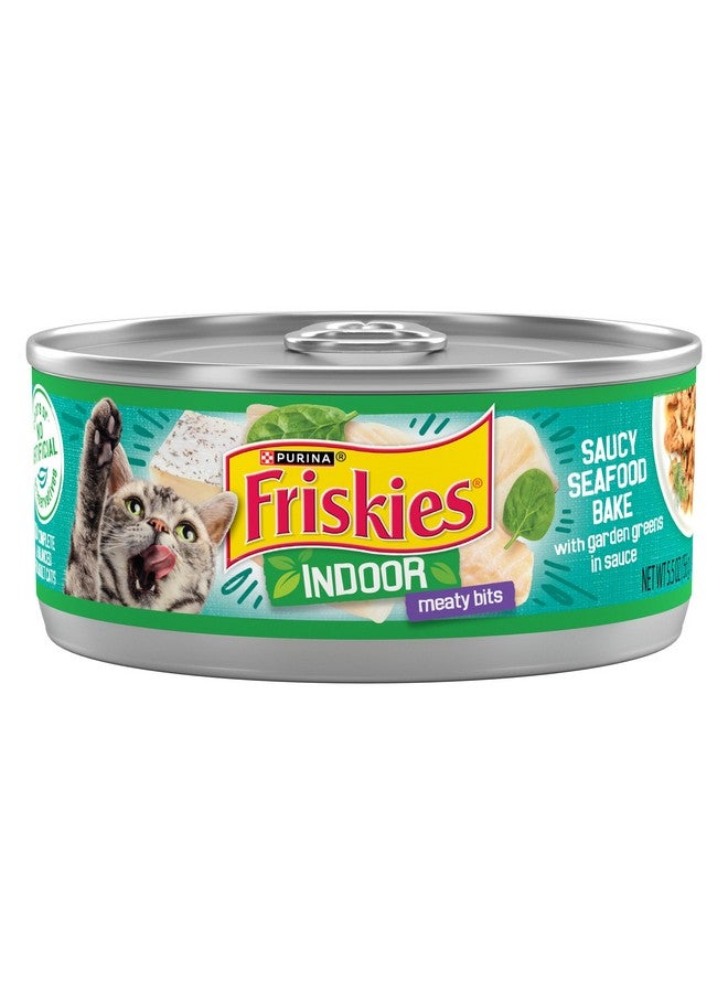 Friskies Purina Friskies Indoor Cat Food Meaty Bits Saucy Seafood Bake With Garden Greens in Sauce - (Pack of 24) 5.5 oz. Cans - Image 1