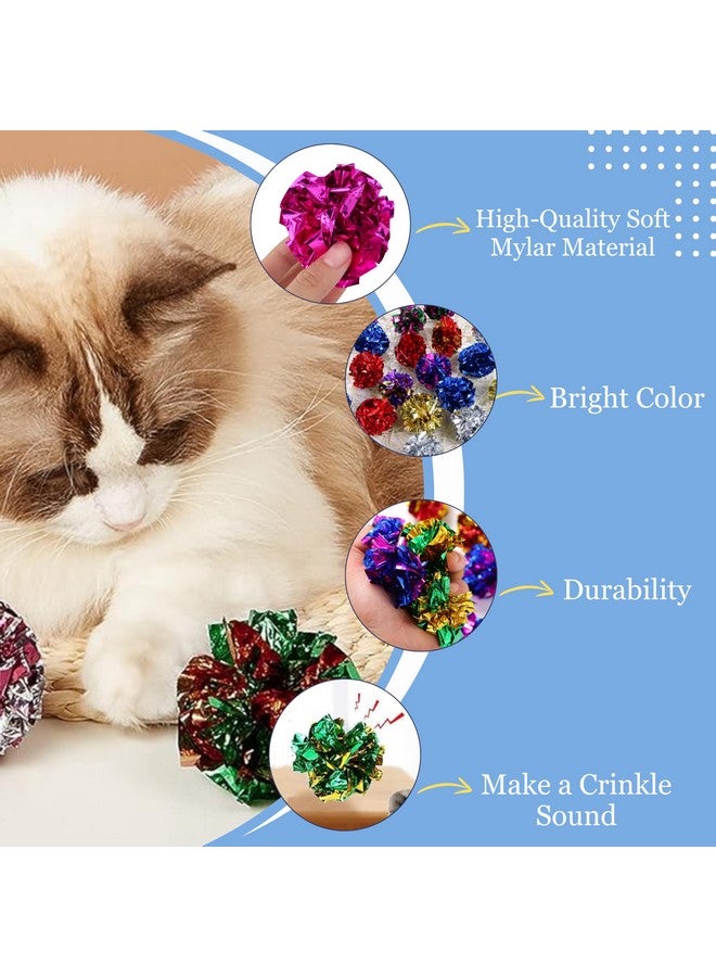 Interactive Cat Crinkle Mini Ball Toy - (Pack Of 10), Non-Toxic Mylar Material Colorful Chew And Chase Mini Ball Toy For Cats And Kittens Exercise, Activity, Training Toy (Size: 4.5Cm) - Image 4
