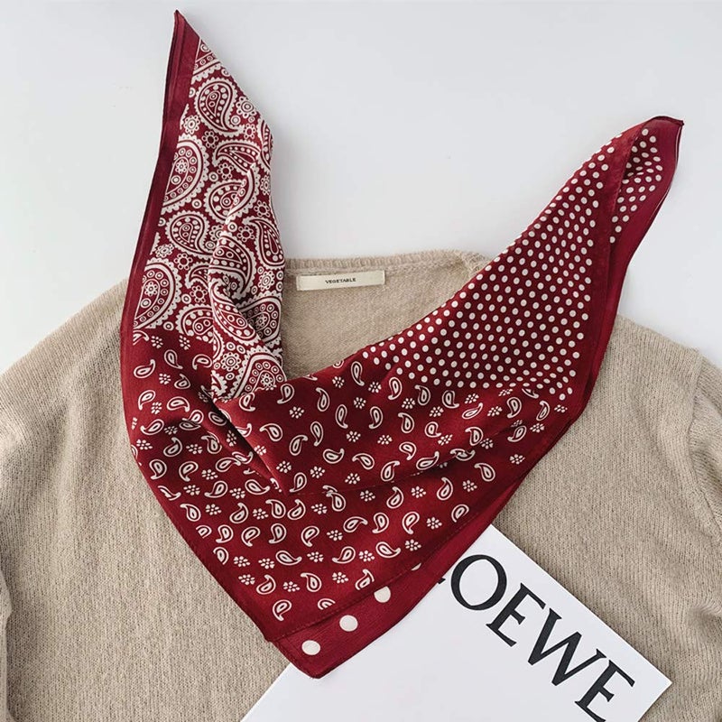 MEISEE Pure Natural Mulberry Silk Scarfs Women Small Square Scarf 21" x 21" Breathable Lightweight Neckerchief Printed Headscarf (B10 red) - Image 2