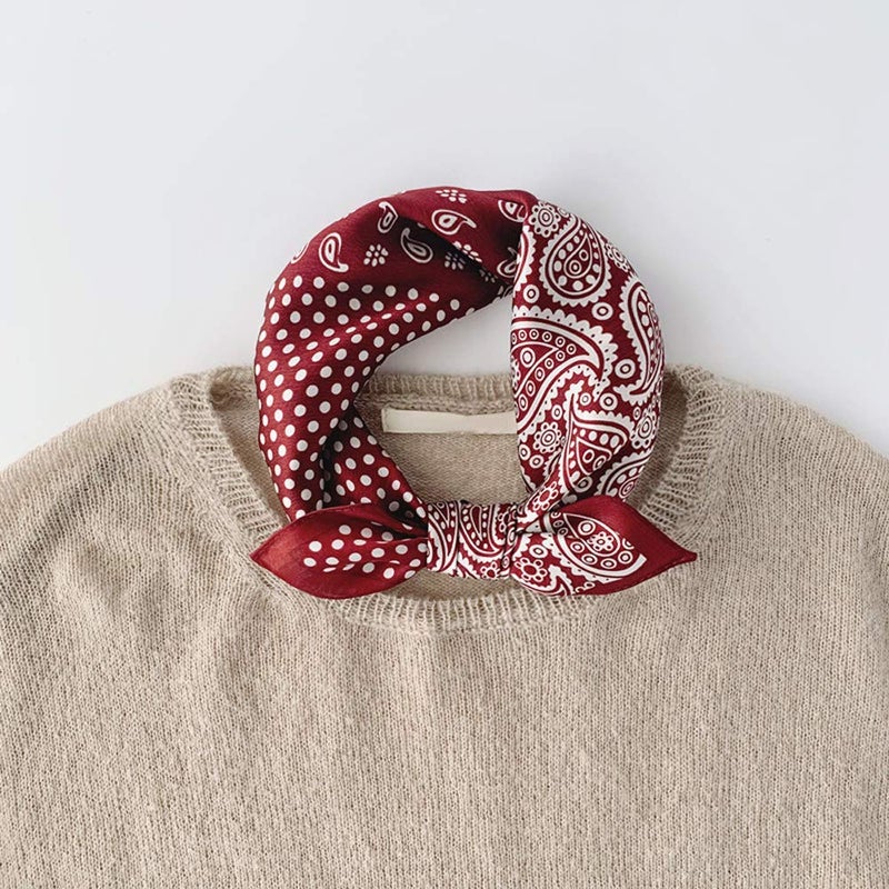 MEISEE Pure Natural Mulberry Silk Scarfs Women Small Square Scarf 21" x 21" Breathable Lightweight Neckerchief Printed Headscarf (B10 red) - Image 5