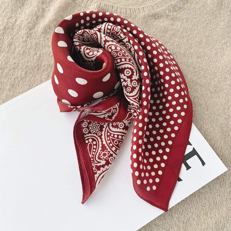 MEISEE Pure Natural Mulberry Silk Scarfs Women Small Square Scarf 21" x 21" Breathable Lightweight Neckerchief Printed Headscarf (B10 red) - Image 3