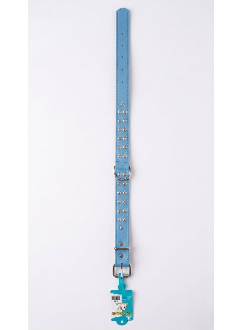 Pet Collar for Dogs, Blue, L-XL Size, Double Studded Design, Adjustable Buckle