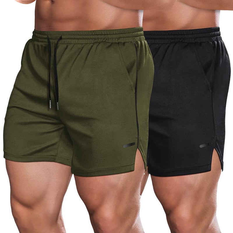 COOFANDY Mens Athletic Shorts 5 Inch Quick Dry Gym Workout Shorts Mesh Sports Running Exercise Shorts with Pockets Army GreenBlack - Image 2
