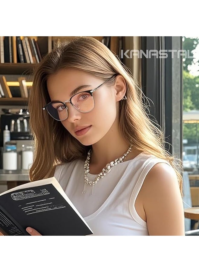 KANASTAL Visit the KANASTAL Store KANASTAL Fashion Blue Light Blocking Glasses for Women and Men, Metal Filter Blue-light Eyewear Ultra Light TV PC Computer Gaming Glass - Image 3