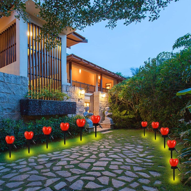 klarako Solar Garden Lights Outdoor Decor, Valentine's Day Heart Shape Solar Powered Garden Stake Lights, Red Love Heart Outdoor Stakes LED Lights for Lawn Yard Decoration (2PCS) - Image 2